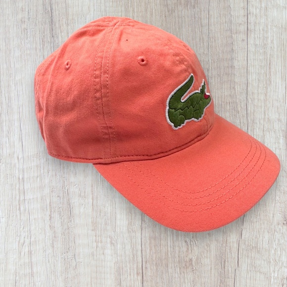 LACOSTE Big Croc Adjustable Baseball Cap Hat Coral Orange Unixex - Picture 3 of 10